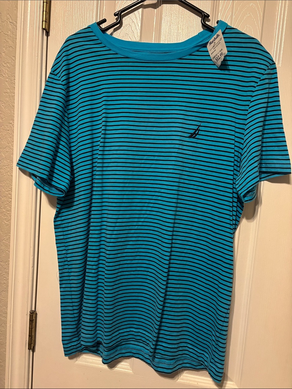 Nautica Teal and Black Striped Short Sleeve Crew Tee